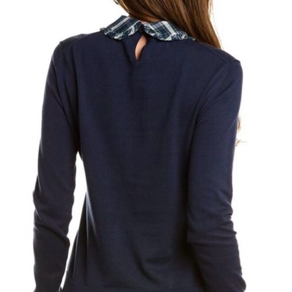 NWT Brooks Brothers Navy Top with Green Plaid Collar - Picture 2 of 6
